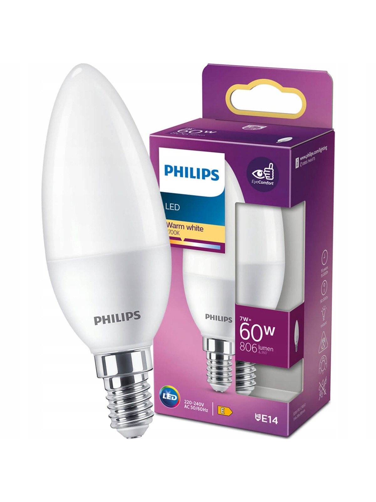 ŻARÓWKA ŚWIECZKA 7W/60W E14 230V 827 WW PHILIPS